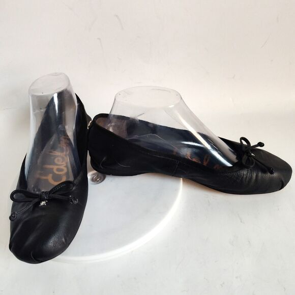 Sam Edelman Ballet Flats Size 8 Leather Black Preppy Minimalist Trendy Bow Zooey - Picture 7 of 10